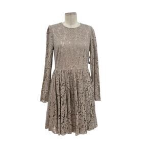 Needle & Thread Guipure Lace Mini Dress Long Sleeve Beige Gray Size US 8